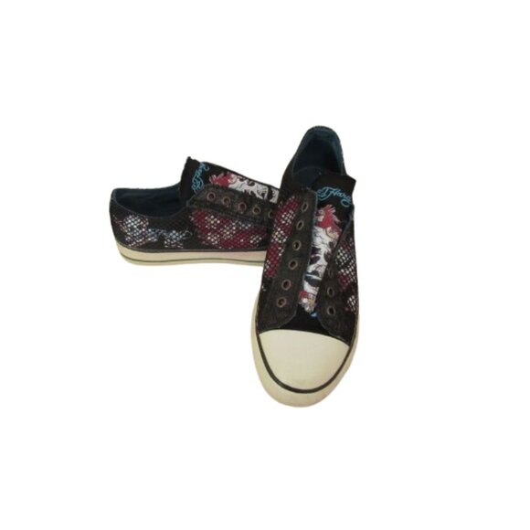 Y2K Don-Ed Hardy Black Lace less Fishnet/Mesh Skull Sneakers Size 10 - Picture 3 of 9